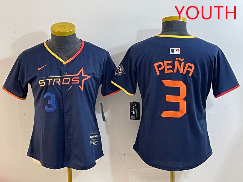 Youth Houston Astros 3 Pena Drak Blue Three generations Joint Name 2025 Nike MLB Jersey style 4104